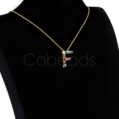 Golden Brass Micro Pave Cubic Zirconia Initial Pendants Necklaces NJEW-S069-JN002-F-1