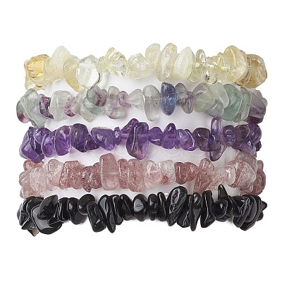 12 Constellation Natural Mixed Gemstone Chip Beaded Stretch Bracelets Sets for Women Men BJEW-JB10264-02-1