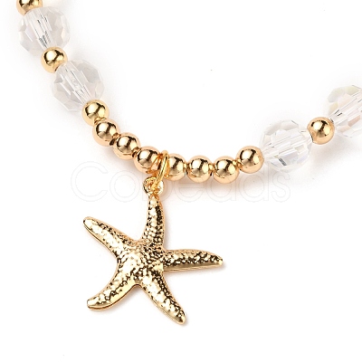 Brass Starfish Charm Bracelets BJEW-JB05571-03-1