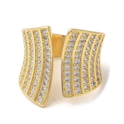 Brass Micro Pave Clear Cubic Zirconia Open Cuff Rings RJEW-U008-27G-1