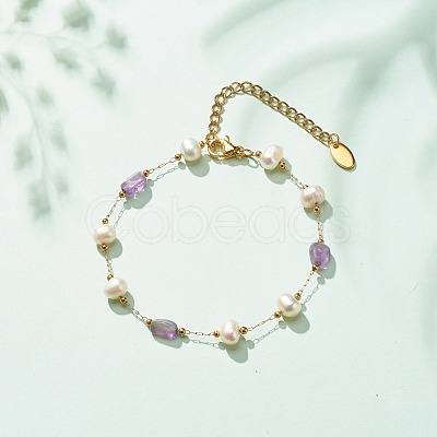 Natural Gemstone & Pearl Beaded Bracelet BJEW-JB08293-1