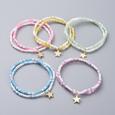 Glass Seed Beaded Kids Stretch Bracelets BJEW-JB04825-1