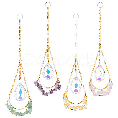 AHADERMAKER 1 Set AB Color Plated Chandelier Glass Teardrop Pendant Decorations HJEW-GA0001-45-1