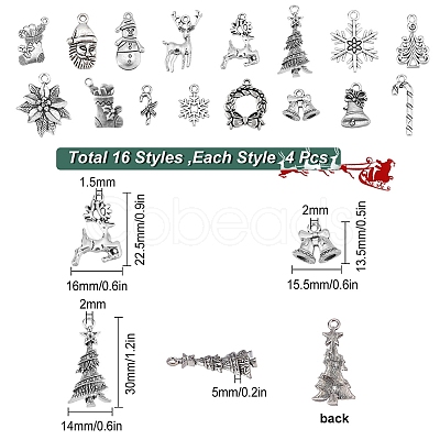 SUNNYCLUE 64Pcs 16 Style Tibetan Style Alloy Pendants FIND-SC0002-61-1