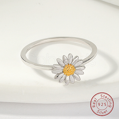 Anti-Tarnish Rhodium Plated 925 Sterling Silver Daisy Flower Finger Ring for Women KN3229-1-1