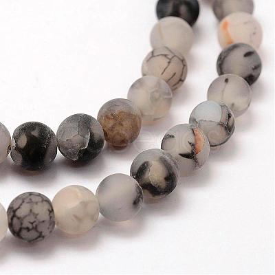 Frosted Natural Dragon Veins Agate Beads Strands G-F376-8mm-1