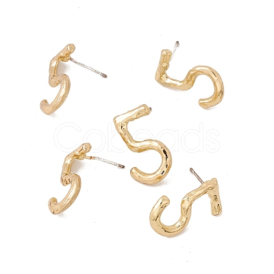 Brass Number Stud Earrings with 925 Sterling Silver Pins for Women EJEW-A077-01E-1