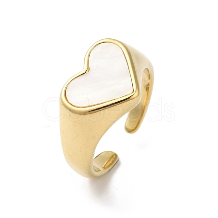 Shell Heart Open Cuff Ring for Women RJEW-C091-07G-01-1