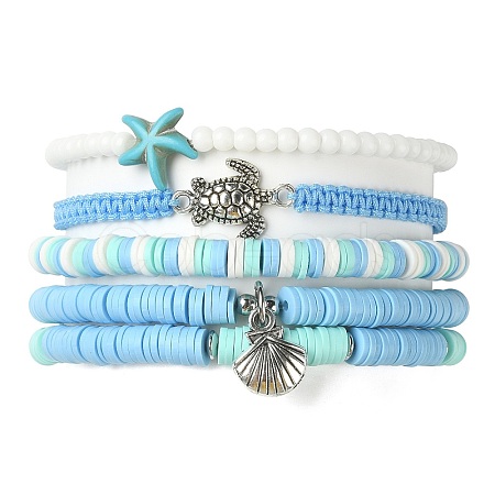 5Pcs 5 Style Polymer Clay Heishi Surfer Stretch Bracelets Set BJEW-TA00370-1