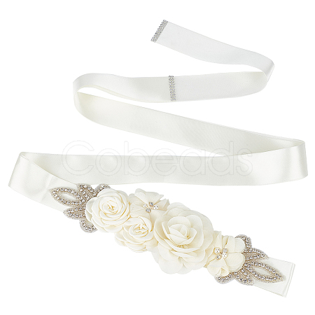 Rhinestone Flower with ABS Imitation Pearl Bridal Belt AJEW-WH0348-119B-1