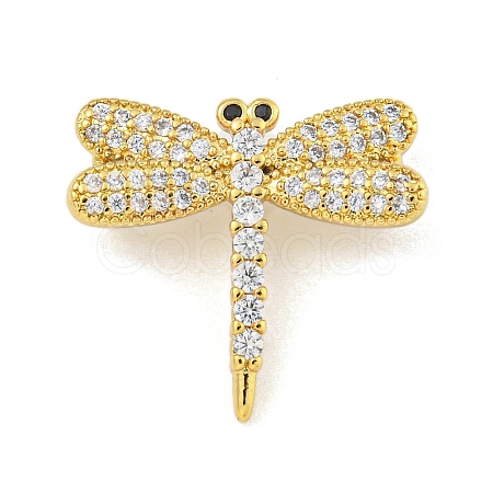 Rack Plating Brass Pave Clear & Black Cubic Zirconia Dragonfly Links Connector Charms KK-Z053-15G-1