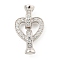 925 Sterling Silver Micro Pave Clear Cubic Zirconia Fold Over Clasps, Heart, Real Platinum Plated, 19mm, Hole: 3mm