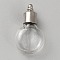 Clear Glass Bottle Pendants, with Platinum Brass Finding, Flat Round, 33x19x10mm, Hole: 1.8mm