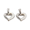 Brass Pave Shell Charms, Heart Charm, Platinum, 11.5x13x2mm, Hole: 4.8x2.7mm