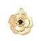 Brass Glass Pendants, Flower, Real 18K Gold Plated, Black, 20x17.5x3mm, Hole: 1.6mm