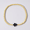 Brass Bead Stretch Bracelets for Women, with Plastic Cross, Black, 6-7/8 inch(17.5cm)