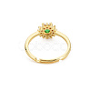 Flat Round Glass Adjustable Ring with Cubic Zirconia RJEW-S049-009G-2