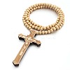 Wood Cross Pendant Necklace with Round Beaded Chains for Men Women RELI-PW0001-024A-1
