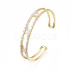 Clear Cubic Zirconia Lighting Bolt Open Cuff Bangle with Enamel BJEW-N012-022-3