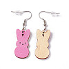 Rabbit Wooden Dangle Earrings EJEW-D189-01C-1