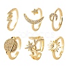 6Pcs 6 Styles Brass Micro Pave Clear Cubic Zirconia Cuff Rings RJEW-LS0001-34G-1
