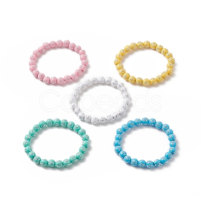 Acrylic Round with Cross Beaded Stretch Bracelet for Kids BJEW-JB09936-1