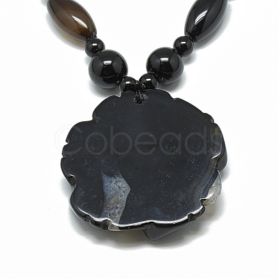 Dyed Natural Black Agate Pendant Necklaces NJEW-T006-06-1