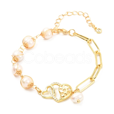 Double Heart Brass Micro Pave Cubic Zirconia Link Bracelet for Valentine's Day Gift BJEW-JB07067-02-1