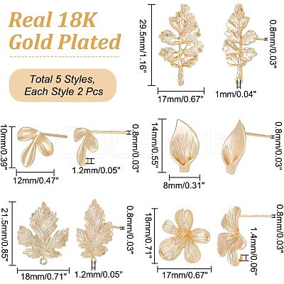 CHGCRAFT 10Pcs 5 Style Brass Stud Earring Findings KK-CA0002-05-1