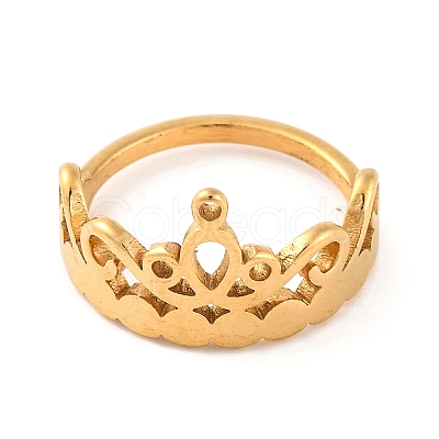 Ion Plating(IP) 304 Stainless Steel Crown Finger Rings for Women RJEW-S414-36B-G-1