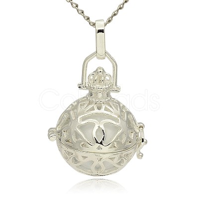 Silver Color Plated Brass Hollow Round Cage Pendants KK-J240-07S-1