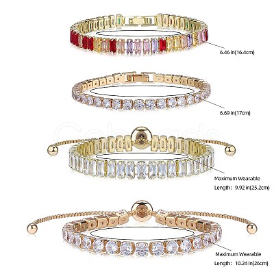 4Pcs 4 Style Cubic Zirconia Tennis Bracelets Set BJEW-SZ0002-66G-1