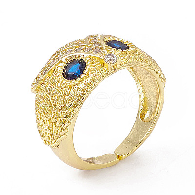 Cubic Zirconia Owl Open Cuff Rings RJEW-P079-01G-01-1