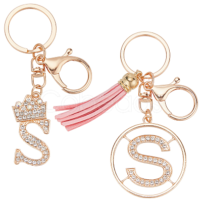 DICOSMETIC 2Pcs 2 Style Flash Rhinestone Letter.S Pendant Keychain KEYC-DC0001-04-1