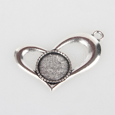 Vintage Tibetan Style Alloy Open Heart Pendant Cabochon Bezel Settings X-TIBEP-O006-11AS-1