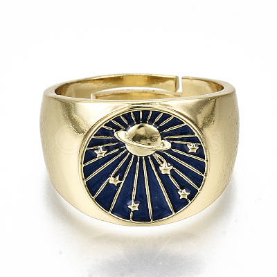 Adjustable Brass Enamel Finger Rings RJEW-T016-15G-NF-1