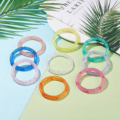 9Pcs 9 Color Candy Color Acrylic Curved Tube Chunky Stretch Bracelets Set for Women BJEW-JB08134-1