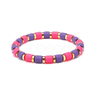 5Pcs 5 Colors Column Polymer Clay Stretch Beaded Bracelets BJEW-JB08765-1