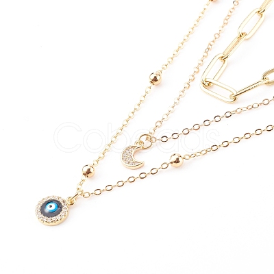 Brass Micro Pave Clear Cubic Zirconia Pendant Necklaces & Paperclip Chain Necklaces Set NJEW-JN03354-04-1