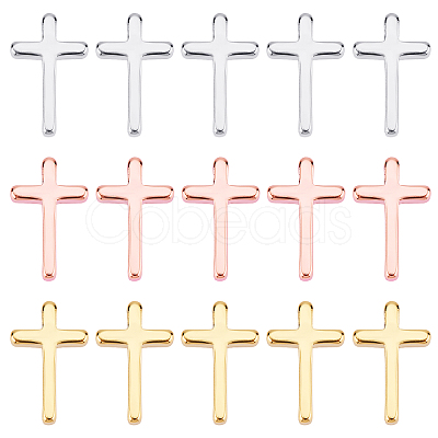 SUPERFINDINGS 24Pcs 3 Color Brass Tiny Cross Charms KK-FH0002-39-1