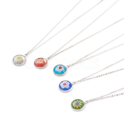 Handmade Millefiori Glass Pendant Necklaces NJEW-JN03343-1