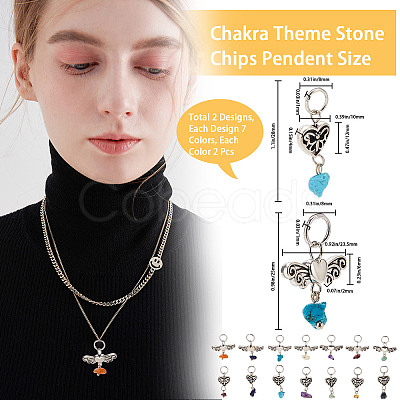 CREATCABIN 4 Sets 2 Styles Chakra Natural & Synthetic Mixed Stone Chips Alloy Pendants FIND-CN0001-40-1