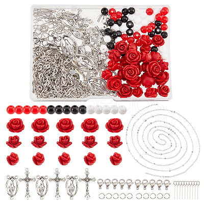 SUPERFINDINGS Religion and Rose Beads Necklace DIY Making Kit DIY-FH0004-05-1