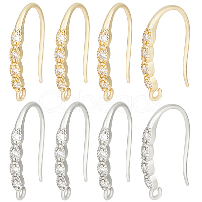 Beebeecraft 16Pcs 2 Colors Brass Micro Pave Clear Cubic Zirconia Earring Hooks KK-BBC0008-09-1