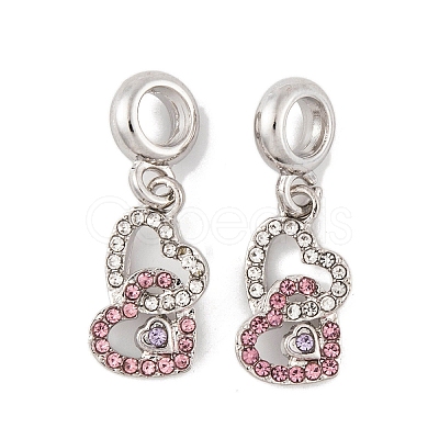 Rack Plating Alloy Crystal & Light Rose Rhinestone European Dangle Charms FIND-C055-18P-1