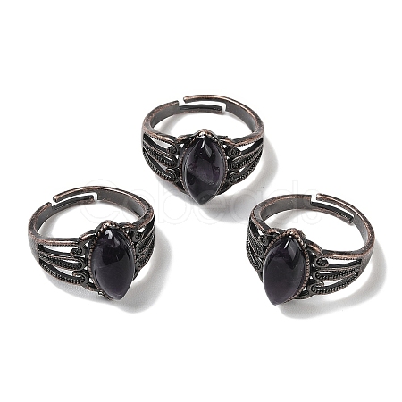 Natural Amethyst Horse Eye Adjustable Rings RJEW-K271-05R-16-1