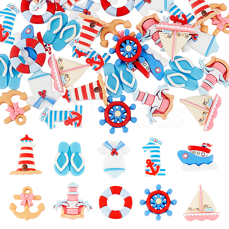 CHGCRAFT 40Pcs 10 Styles Nautical Theme Opaque Resin Cabochons CRES-CA0001-18-1