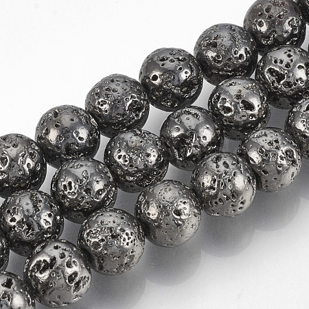 Electroplated Natural Lava Rock Bead Strands X-G-T061-55D-6mm-1
