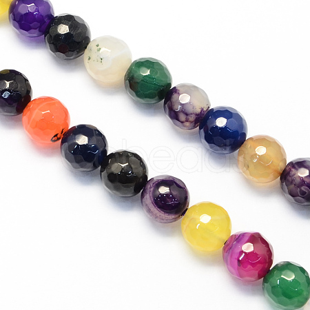 Faceted Round Natural Agate Beads Strands G-S133-14-1