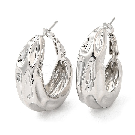 Brass Textured Thick Hoop Earrings for Women EJEW-K248-07P-1